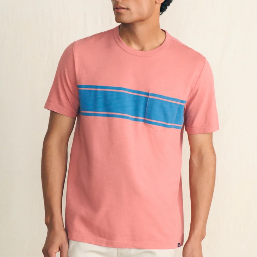 Faherty Surf Stripe Sunwash Tee Red